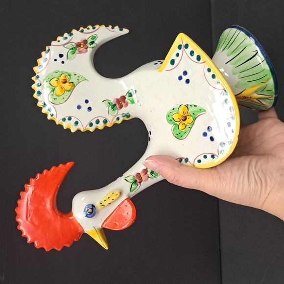Vintage hand-painted ceramic folk art " Good Luck"  rooster made in Portugal - Picture 5 of 10